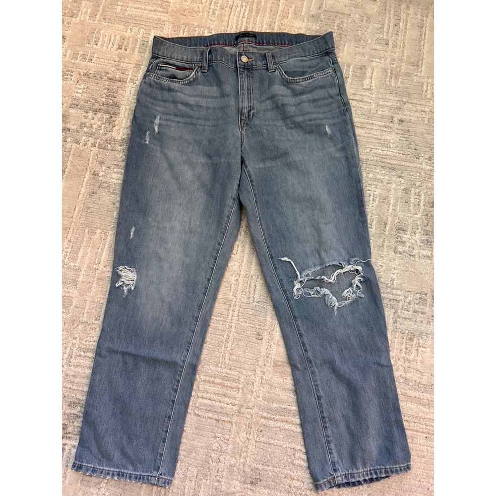 Tommy Hilfiger Jeans Womens Distressed Ripped Blue Denim Straight‎ Leg size 33
